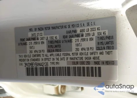 2022 Mazda Cx-30 2.5 Turbo Premium Plus z USA, uszkodzony, nr VIN 3MVDMBEY5NM442128